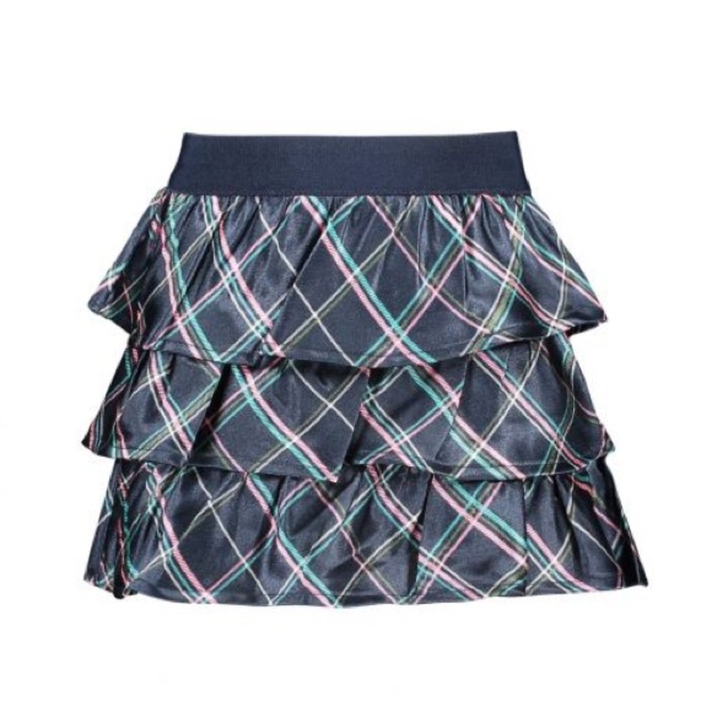 Chic Navy Plaid Ruffle Mini Skirt
